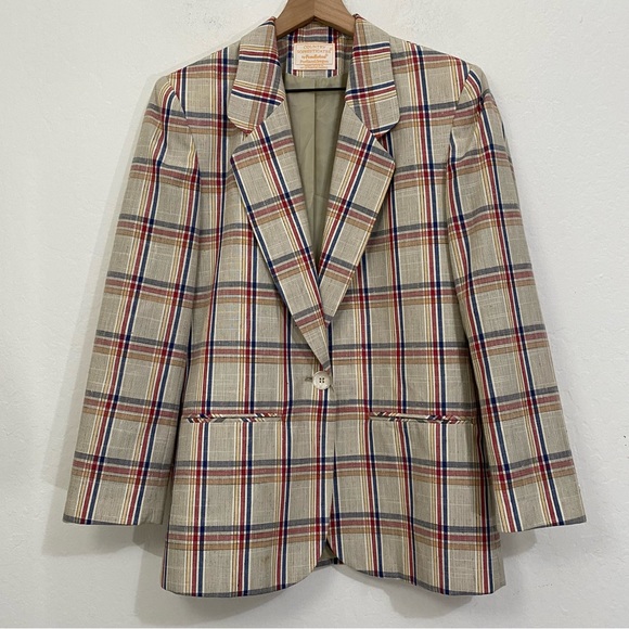 Country Sophisticated by Pendleton Vintage Plaid One Button Blazer Jacket - Picture 3 of 8